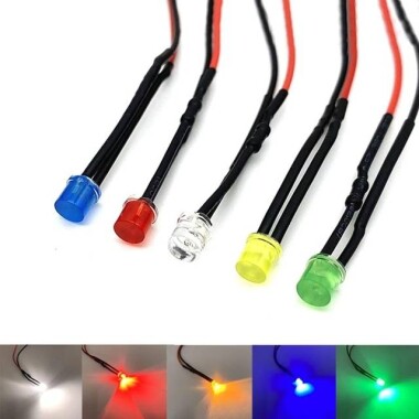3V 5mm Şeffaf Yeşil LED 20cm Kablolu - 5