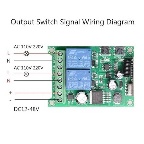 433MHz 24V 2 Kanal Röle Modülü Kablosuz Uzaktan Kumanda Anahtarı - Pilli - 3