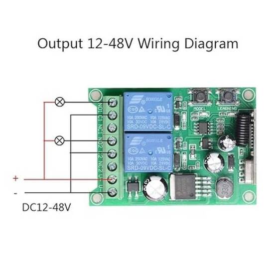 433MHz 24V 2 Kanal Röle Modülü Kablosuz Uzaktan Kumanda Anahtarı - Pilsiz - 2