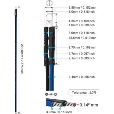 48-72V 3mm Şeffaf Buz Mavisi LED 20cm Kablolu - 3