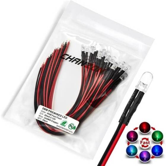48-72V 3mm Şeffaf RGB Hızlı Flaşör LED 20cm Kablolu - 1