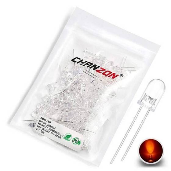 48-72V 5mm Şeffaf Turuncu LED 20cm Kablolu - 1