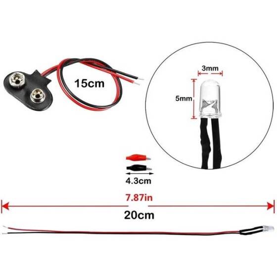 5-9V 3mm Kırmızı LED 20cm Kablolu - 2