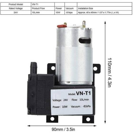 50BPM-24V Mini Elektrikli Vakum Pompası 10L/Min - 2