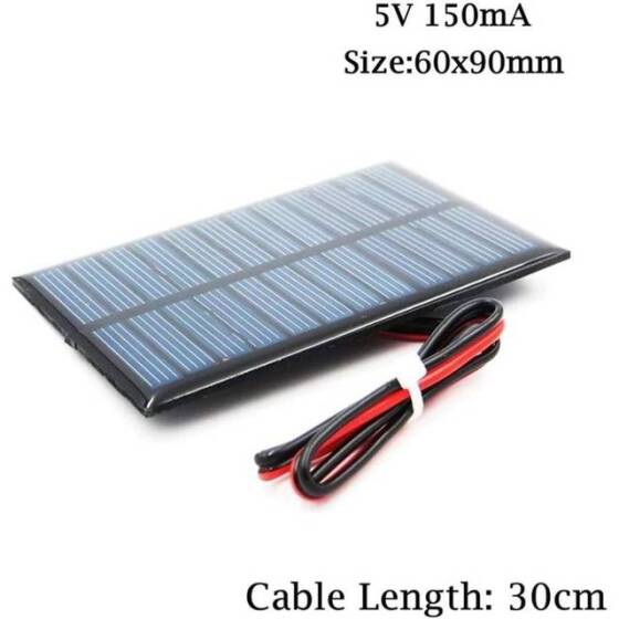 5V 150MA Günel Paneli - Solar Panel - Güneş Pili 15cm Kablolu 60x90mm - 2
