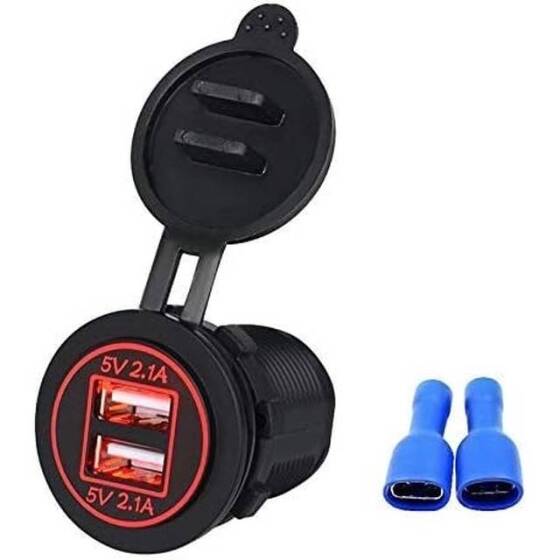 5V 4.2A Su Geçirmez Çift USB Şarjlı Cep Telefonu Şarj Cihazı - Kırmızı Led - 1