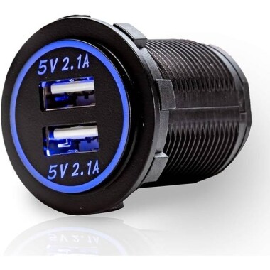 5V 4.2A Su Geçirmez Çift USB Şarjlı Cep Telefonu Şarj Cihazı - Mavi Led - 1
