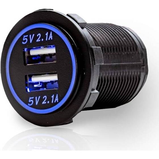 5V 4.2A Su Geçirmez Çift USB Şarjlı Cep Telefonu Şarj Cihazı - Mavi Led - 1
