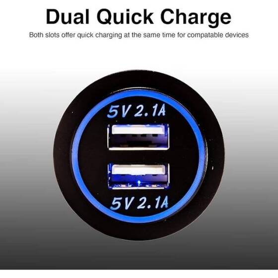 5V 4.2A Su Geçirmez Çift USB Şarjlı Cep Telefonu Şarj Cihazı - Mavi Led - 3