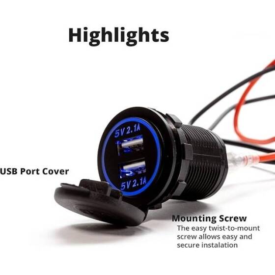 5V 4.2A Su Geçirmez Çift USB Şarjlı Cep Telefonu Şarj Cihazı - Turuncu Led - 2