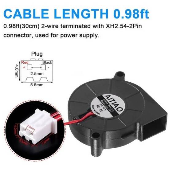 5V DC 0.06A 5015 Çift Bilyalı Santrifüj Fan-XH2-54-2P 30cm Kablo Boyutu:50x50x15mm - 3