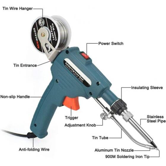 60W Düz Uçlu Tabanca Havya - Lehim Teli Beslemeli - 2