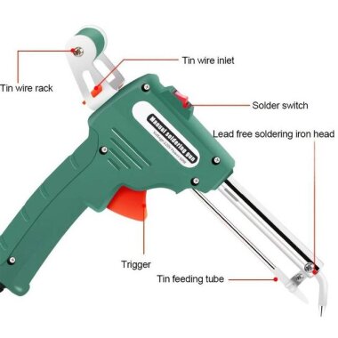 60W Eğik Uçlu Yeşil Tabanca Havya - Lehim Teli Beslemeli - 2