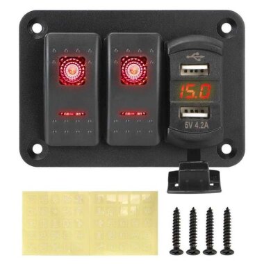 6'lı ON-OFF Işıklı Anahtar Switch Panel 2x5V USB ve Voltaj Göstergeli - Görsu Elektronik