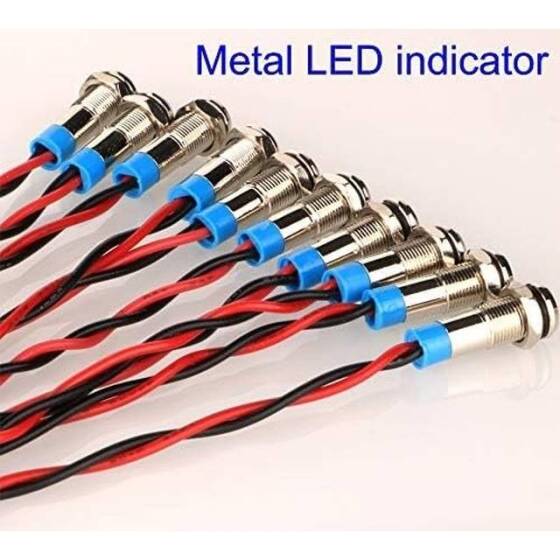 6mm 10-24V Sarı LED Metal Sinyal Lambası 15cm Kablolu - Metal İndicator Light - 2