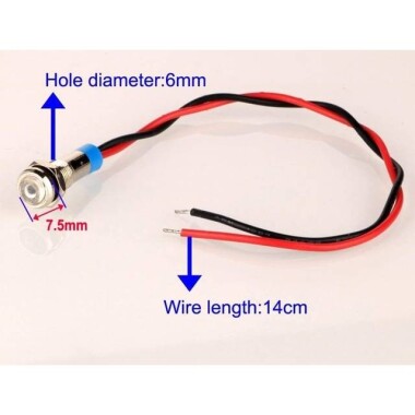 6mm 220V Beyaz LED Metal Sinyal Lambası 15cm Kablolu - Metal İndicator Light - 3