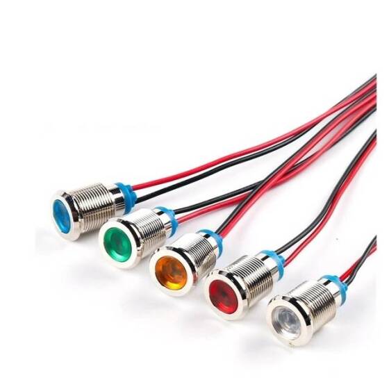 6mm 220V Sarı LED Metal Sinyal Lambası 15cm Kablolu - Metal İndicator Light - 1