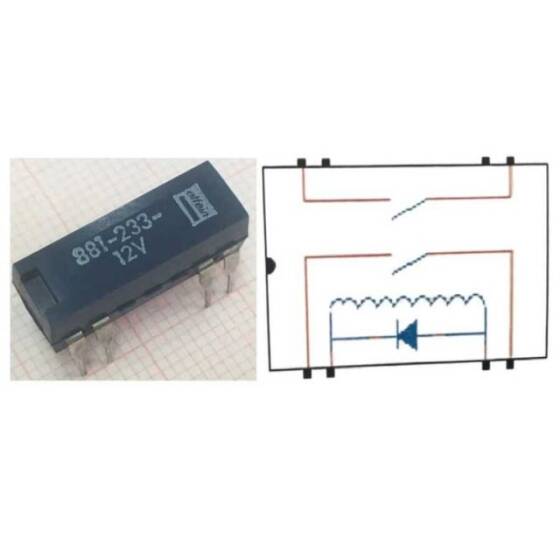 881-233-12V Reed Röle Çift Kontak N/O 12VDC 0.5A - 2