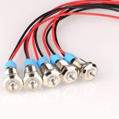 8mm 10-24V Beyaz LED Metal Sinyal Lambası 15cm Kablolu - Metal İndicator Light - 1