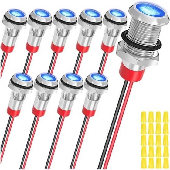 8mm 10-24V Mavi LED Metal Sinyal Lambası - Metal İndicator Light - 1