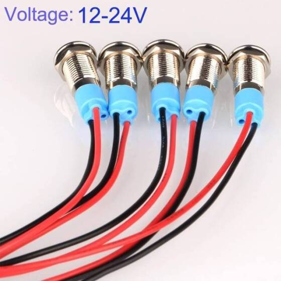 8mm 10-24V Sarı LED Metal Sinyal Lambası 15cm Kablolu - Metal İndicator Light - 2