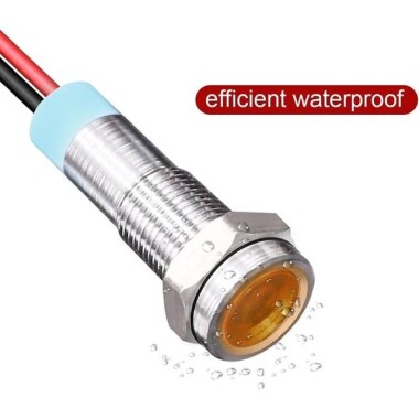 8mm 10-24V Sarı LED Metal Sinyal Lambası 15cm Kablolu - Metal İndicator Light - 4
