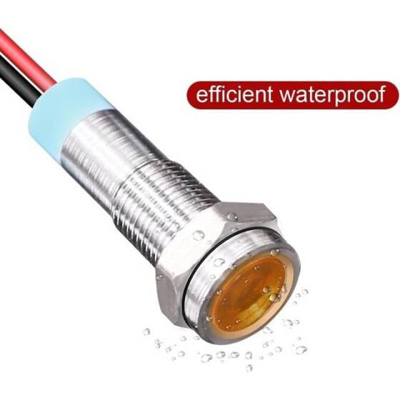 8mm 10-24V Sarı LED Metal Sinyal Lambası 15cm Kablolu - Metal İndicator Light - 4