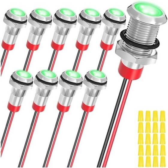 8mm 10-24V Yeşil LED Metal Sinyal Lambası - Metal İndicator Light - 1