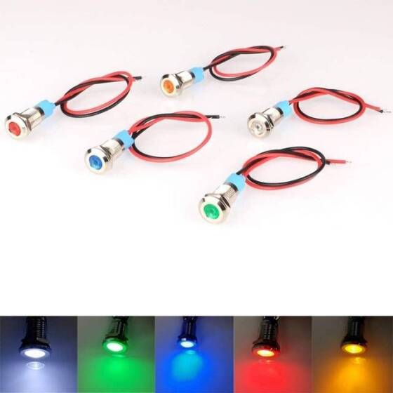 8mm 220V Kırmızı LED Metal Sinyal Lambası 15cm Kablolu - Metal İndicator Light - 2