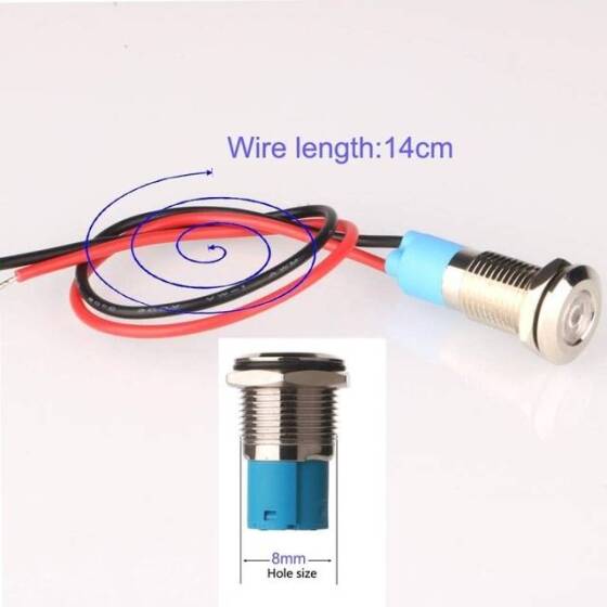 8mm 220V Sarı LED Metal Sinyal Lambası 15cm Kablolu - Metal İndicator Light - 3
