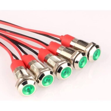 8mm 3-9V Yeşil LED Metal Sinyal Lambası 15cm Kablolu - Metal İndicator Light - 1