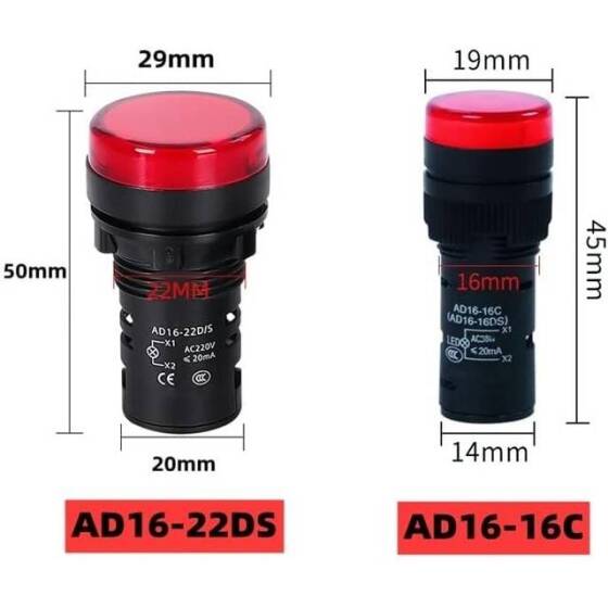 AD16-16C 16mm AC 220V Kırmızı LED Güç Sinyal Lambası - 4