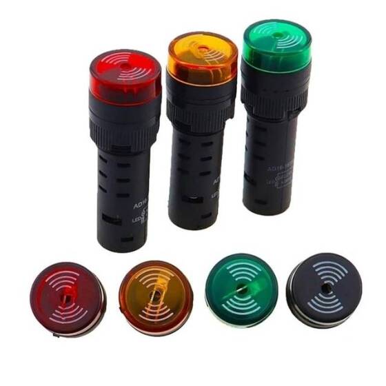 AD16-16SM 16mm 12V Kırmızı Işıklı Buzzer - Buzzerlı Sinyal Göstergesi - 1