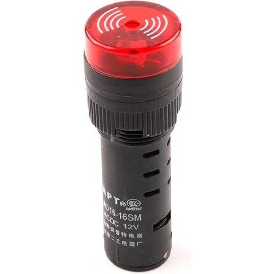 AD16-16SM 16mm 24V Sarı Işıklı Buzzer - Buzzerlı Sinyal Göstergesi - 1
