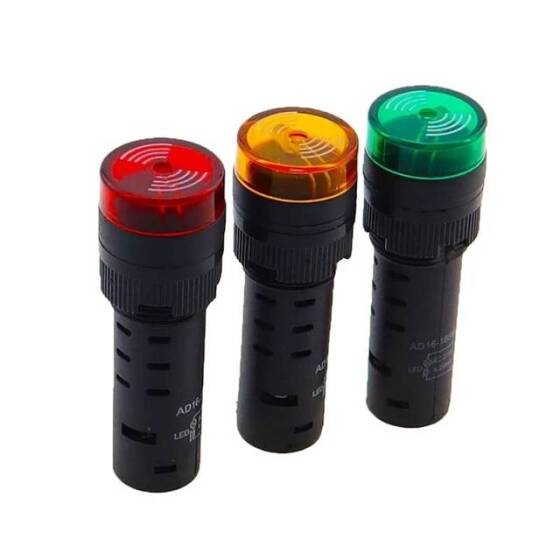 AD16-16SM 16mm 380V Yeşil Işıklı Buzzer - Buzzerlı Sinyal Göstergesi - 2