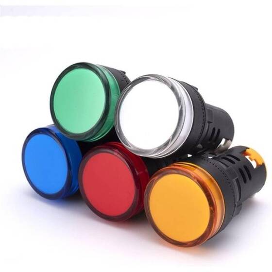AD16-22DS 22mm AC/DC 12V LED Işıklı Beyaz Sinyal Lambası - 2