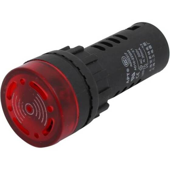 AD16-22SM 22mm 220V Kırmızı Işıklı Buzzer - Buzzerlı Sinyal Göstergesi - 1