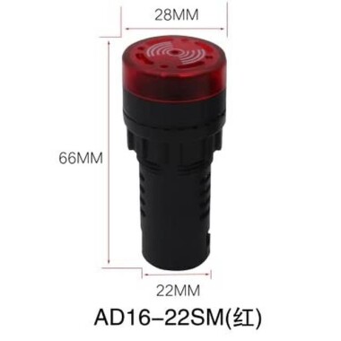 AD16-30SM 30mm 24V Kırmızı Işıklı Buzzer - Buzzerlı Sinyal Göstergesi - 2