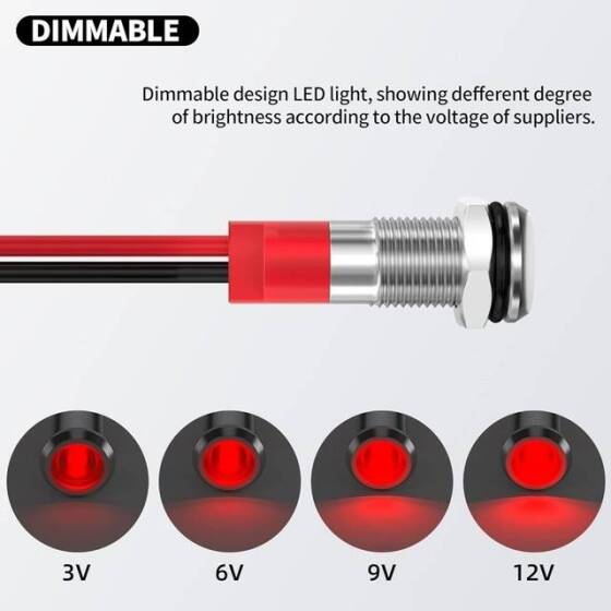 AD22C-12 12mm 12V Kırmızı LED Metal Sinyal Lambası - Metal İndicator Light - 4