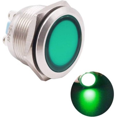 AD22C-12 12mm 24V Yeşil LED Metal Sinyal Lambası - Metal İndicator Light - 1