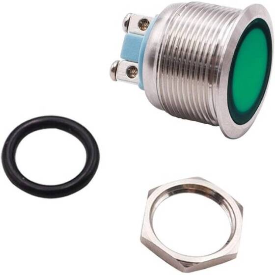 AD22C-12 12mm 24V Yeşil LED Metal Sinyal Lambası - Metal İndicator Light - 2