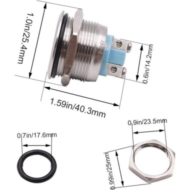 AD22C-12 12mm 24V Yeşil LED Metal Sinyal Lambası - Metal İndicator Light - 4