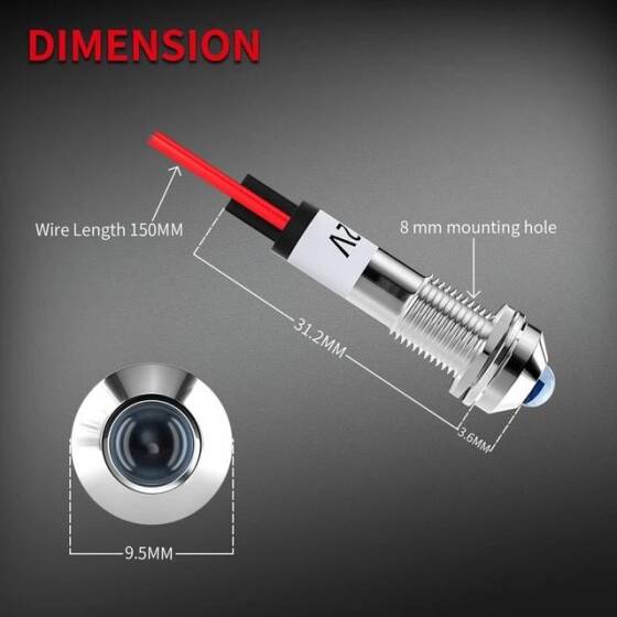 AD22C-16 16mm 6V Mavi LED Metal Sinyal Lambası - Metal İndicator Light - 2