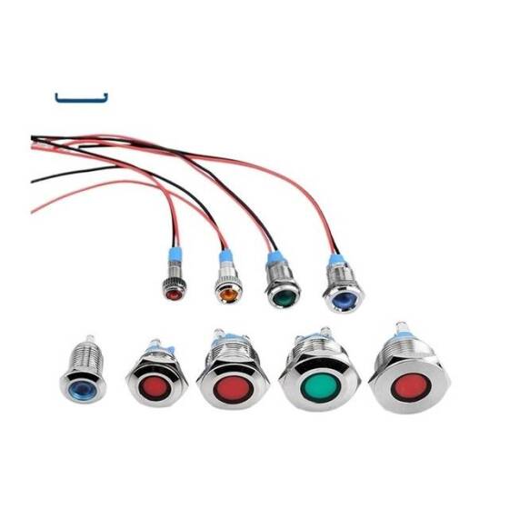 AD22C-6 6mm 12V Kırmızı LED Metal Sinyal Lambası - Metal İndicator Light - 1