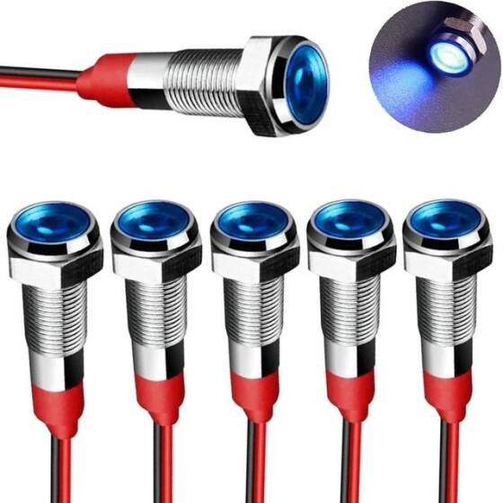 AD22C-6 6mm 24V Mavi LED Metal Sinyal Lambası - Metal İndicator Light - 1