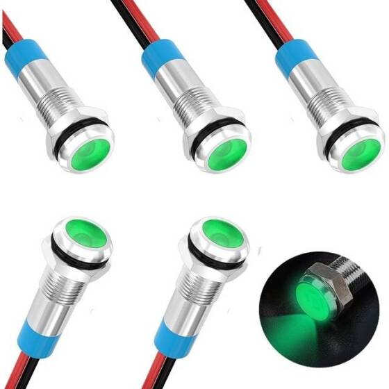 AD22C-6 6mm 24V Yeşil LED Metal Sinyal Lambası - Metal İndicator Light - 1