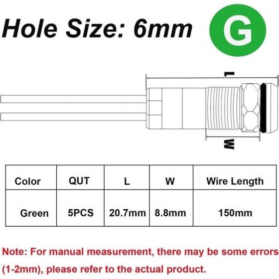 AD22C-6 6mm 24V Yeşil LED Metal Sinyal Lambası - Metal İndicator Light - 2