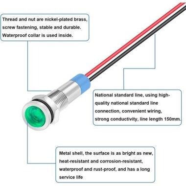 AD22C-6 6mm 24V Yeşil LED Metal Sinyal Lambası - Metal İndicator Light - 4