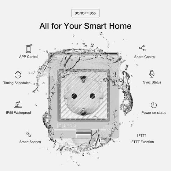 Akıllı Ev Sistemi İçin Sonoff S55TPE-FR Wi-Fi Akıllı Su Geçirmez Soket Dış Mekan Kullanımı FR Fişli - 3