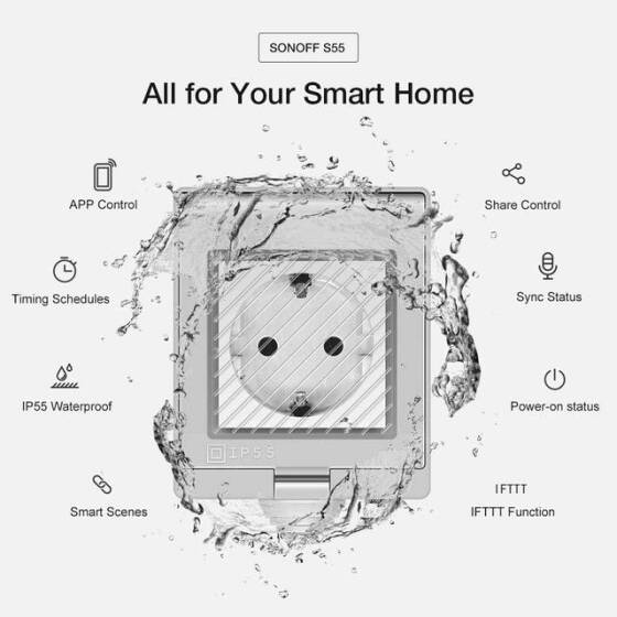 Akıllı Ev Sistemi İçin Sonoff S55TPE-FR Wi-Fi Akıllı Su Geçirmez Soket Dış Mekan Kullanımı FR Fişli - 4